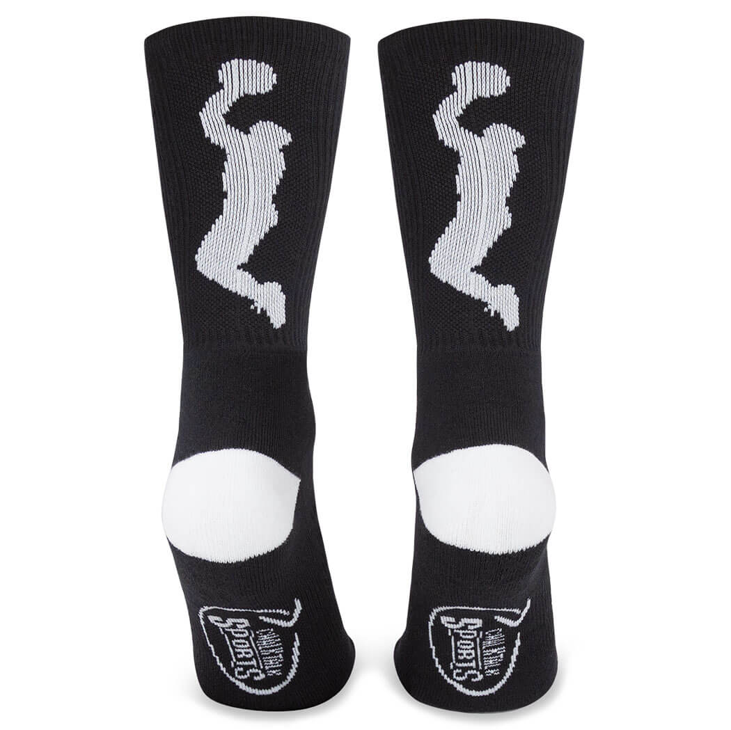 white basketball shoes with black socks