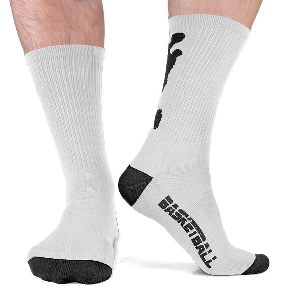 Basketball Player Half Cushioned Crew Socks - White/Black (One Size ...