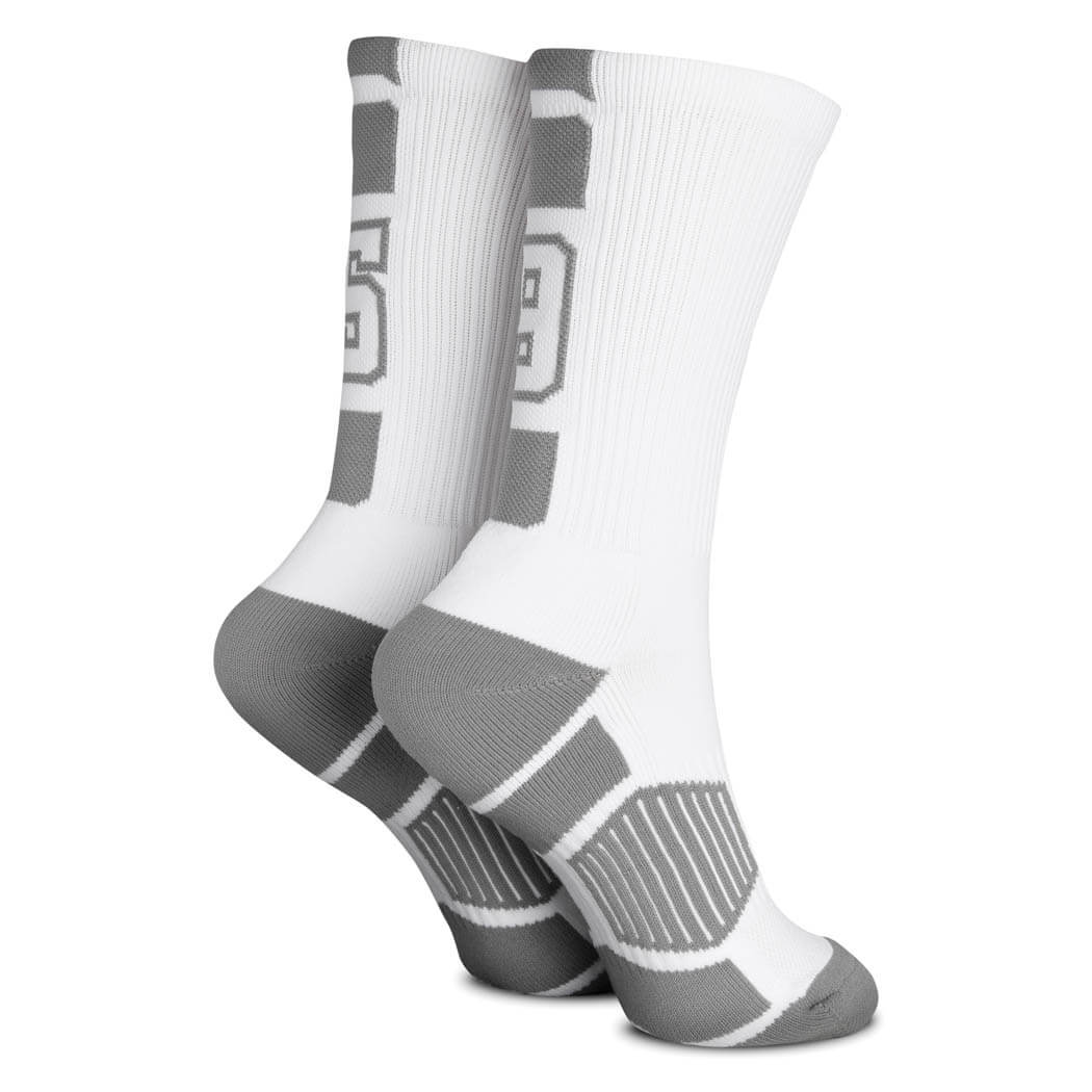 Team Number Woven Mid-Calf Socks - White/Gray | ChalkTalkSPORTS