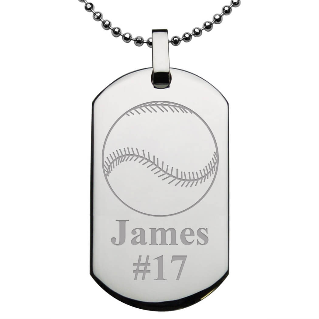 Stainless Steel Engravable Hockey Stick /& Puck Dog Tag Pendant on 18 Chain