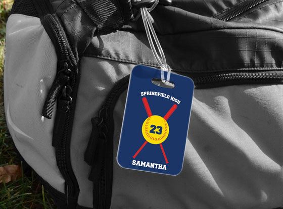 Shop Softball Crossed Bats Bag Tag