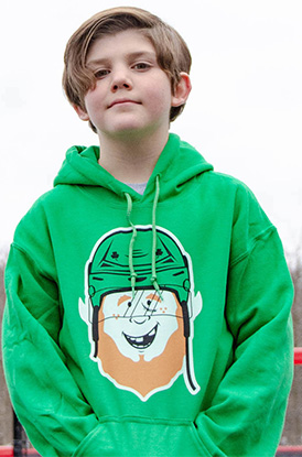 Boy Wearing Lucky McPuck Hooded Sweatshirt