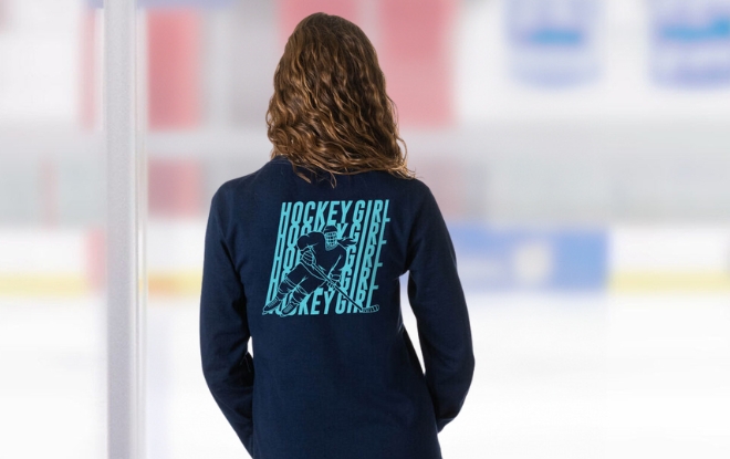 Shop Our Hockey Girl Back Design Long Sleeve Shirts