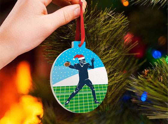 Playing Football Green Uniform Personalized Christmas Tree Ornament 