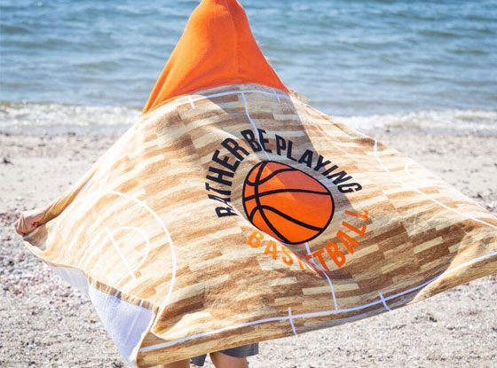 Shop I'd Rather Be Playing Basketball Hooded Beach Towel