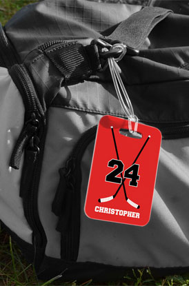 Shop Personalized Hockey Crossed Sticks Bag Tag