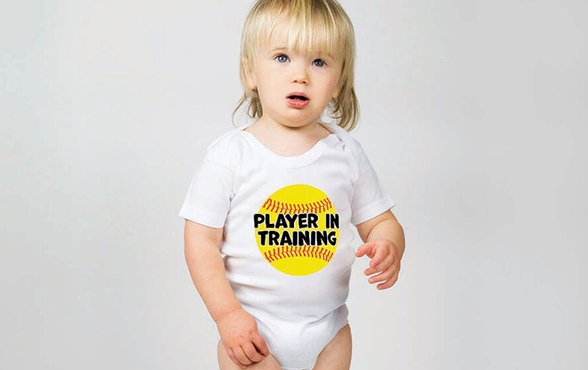 Player In Training Softball Baby One Pieces