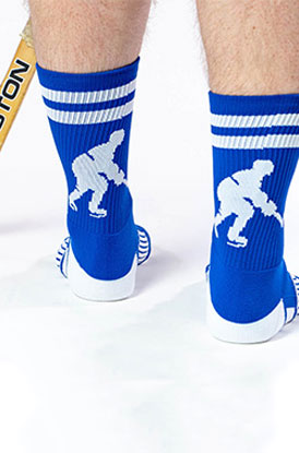 Shop Hockey Player Royal Blue Woven Mid Calf Socks